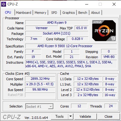 Ryzen 9 5900 CPU-Z SS （2023年3月12日）