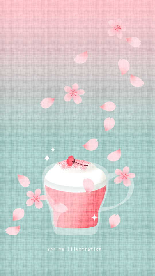 【桜ラテ】春の飲みもののイラストスマホ壁紙・背景