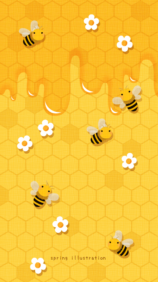 【ミツバチ】生きもののイラストスマホ壁紙・背景
